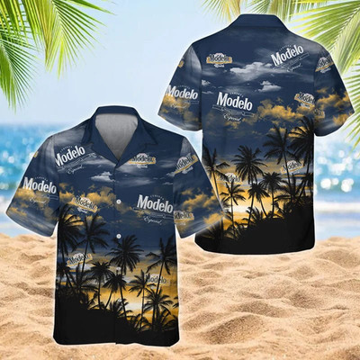 Modelo Beer Tropical Sunset Hawaiian Shirt Shorts Set Beach Summer Holiday