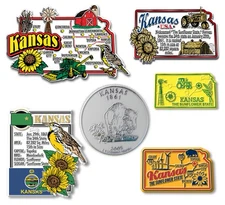 Kansas Six-Piece State Magnet Set by Classic Magnets, Includes 6 Designs