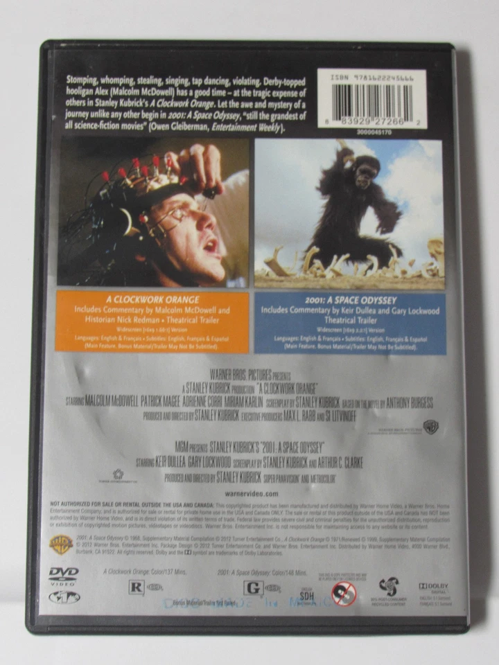 A Clockwork Orange/2001 Space Odyssey LIKE-NEW (DVD Double Feature) Kubrick FREE - Image 2 of 3