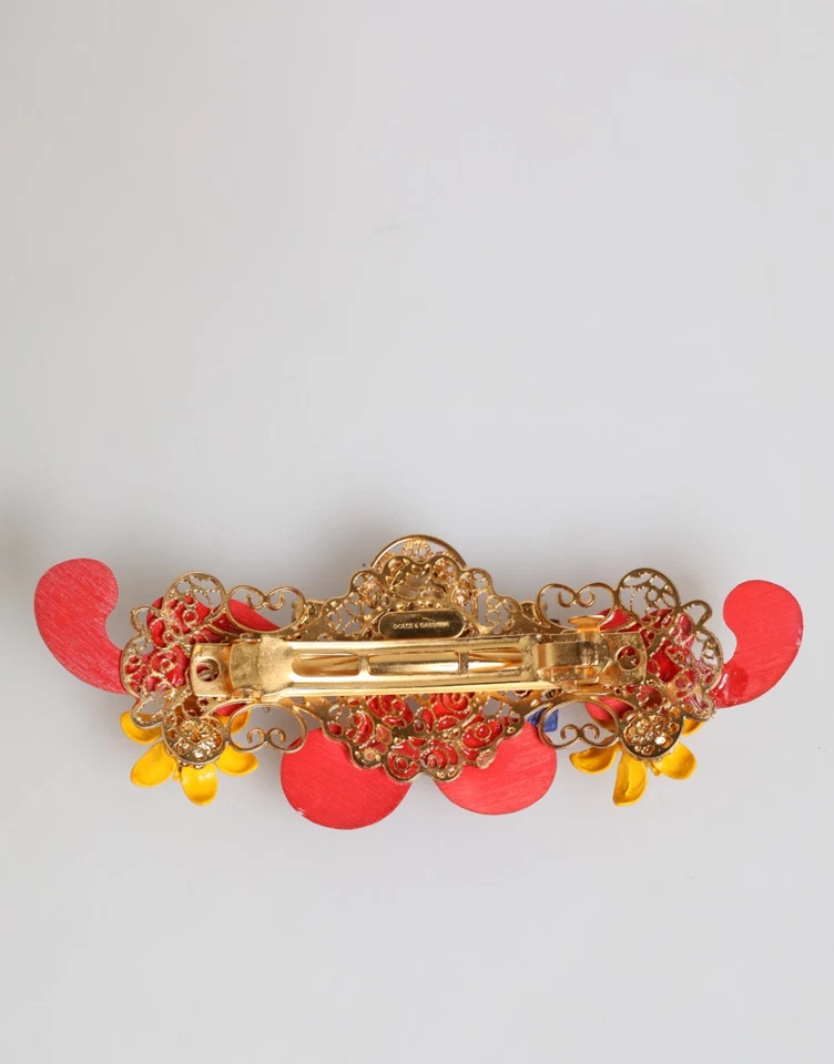 DOLCE & GABBANA Hair Clip Multicolor Spring CARRETTO Gold Brass Crystal 430usd - Image 4 of 4