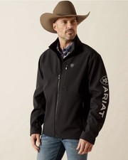ARIAT MENS TEAM LOGO 2.0 BLACK SOFTSHELL JACKET FLEECE LINED NEW LARGE FREE S/H
