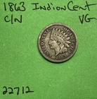 1863 Indian Head Cent 1c Vg Very Good Copper-Nickel