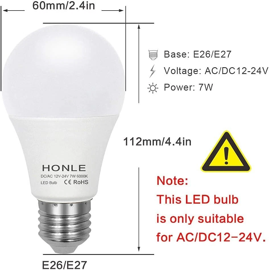 E26 E27 LED 12-24V AC/DC Low Voltage 7W Daylight White 6000k - Image 2 of 4