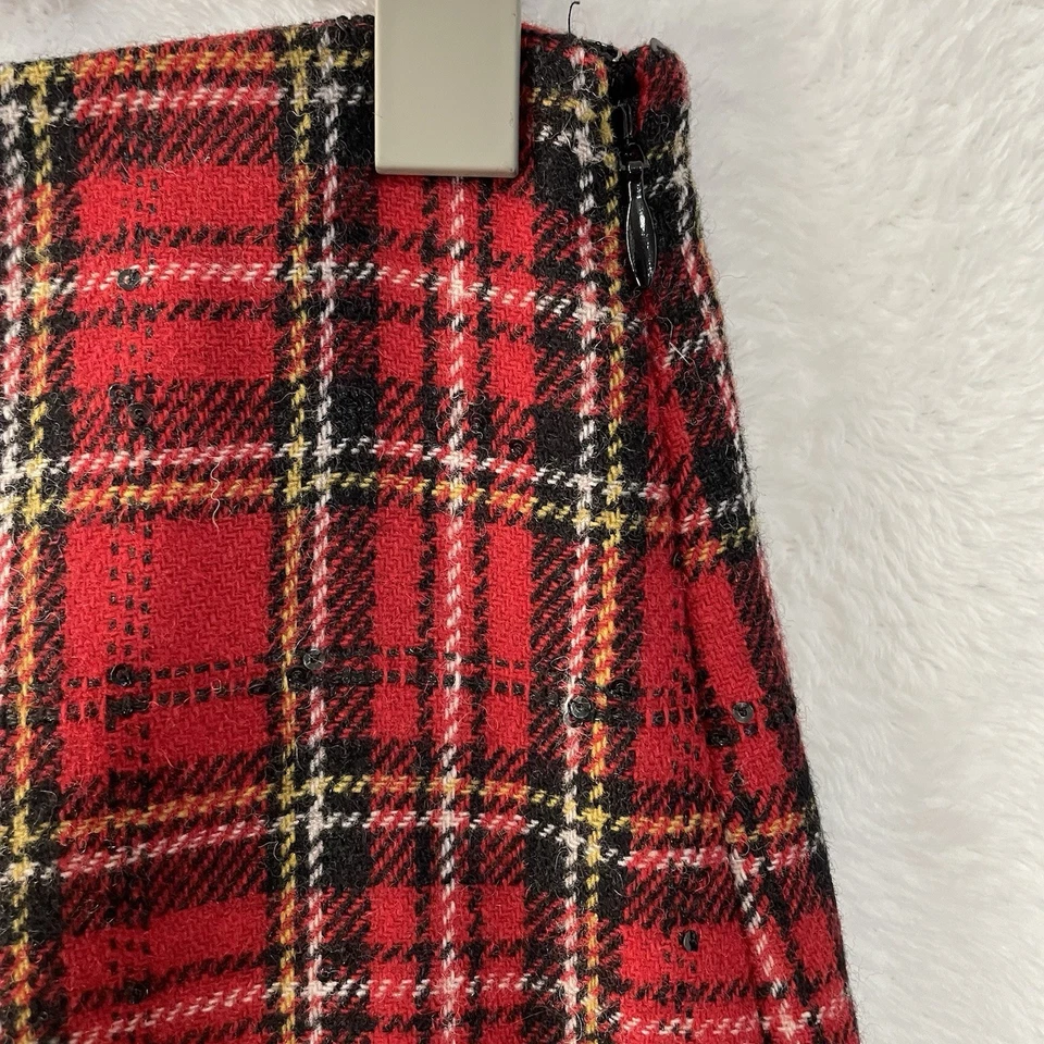 Falda lápiz recta Talbots Petite roja tartán lentejuelas mezcla de lana a cuadros, talla 4P Foto 2 de 4