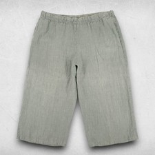 Bryn Walker Pants Women M Olive Wide Leg Crop Linen Boho Lagenlook Cottage Beach