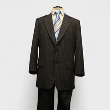 Paul Stuart 2 Piece Suit 41 Semi-Tall (Fits Short) Gray Stripe Wool Full Canvas