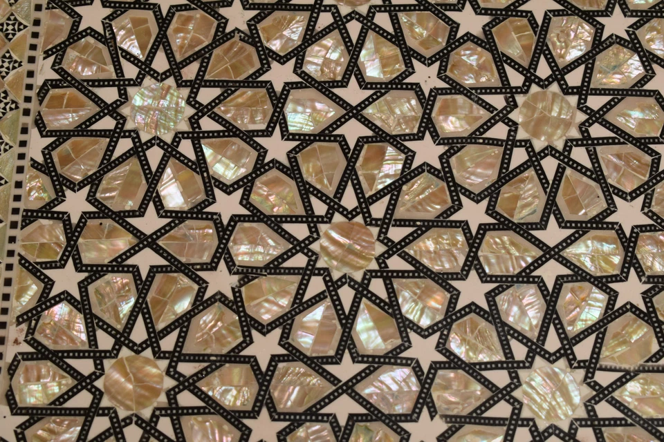 Egyptian Side Table, 14" Square Moroccan Mother of Pearl Bedside Coffee Table - Image 4 of 4