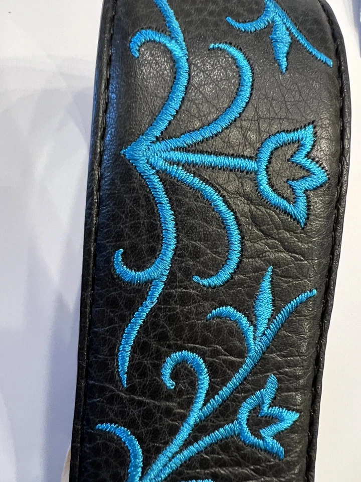 Cinturón Brighton Nuevo con Etiquetas Cuero Marrón Pradera Hebilla Plateada Azul Teal Flores Talla 30 Foto 2 de 4