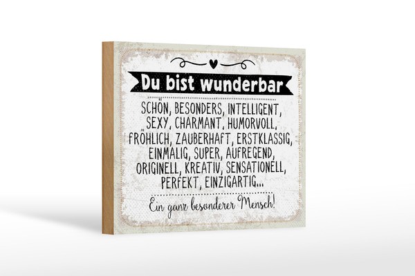 Holzschild Spruch 12X18 Cm Du Bist Wunderbar. Ein Ganz Besonderer Mensch Schild-image