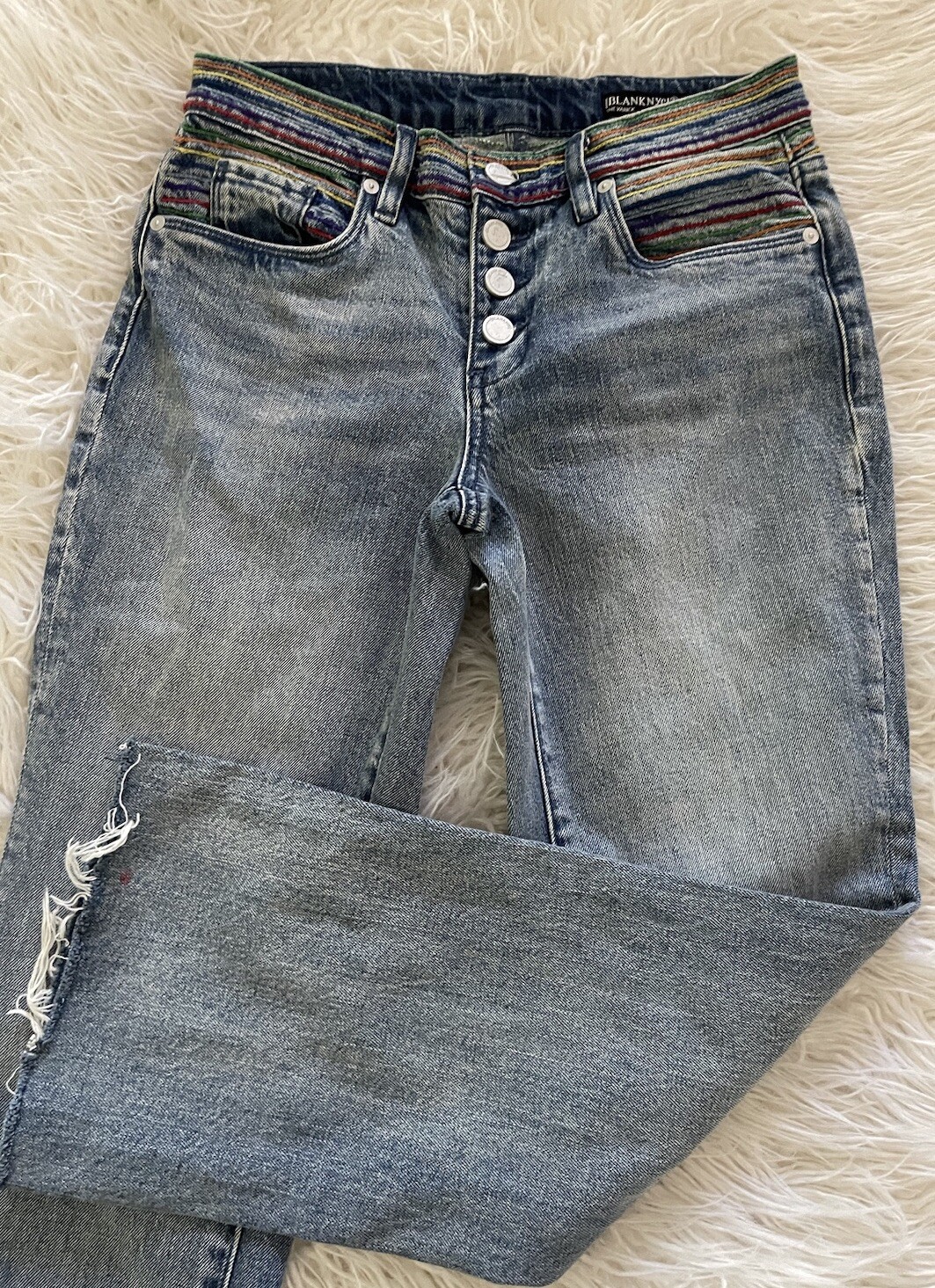 Women's BlankNYC Rainbow Stitch Crop Straight Leg Jeans Size 26