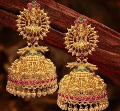 South Indian Designer Temple Gold Plated Jhumka Earrings For Women