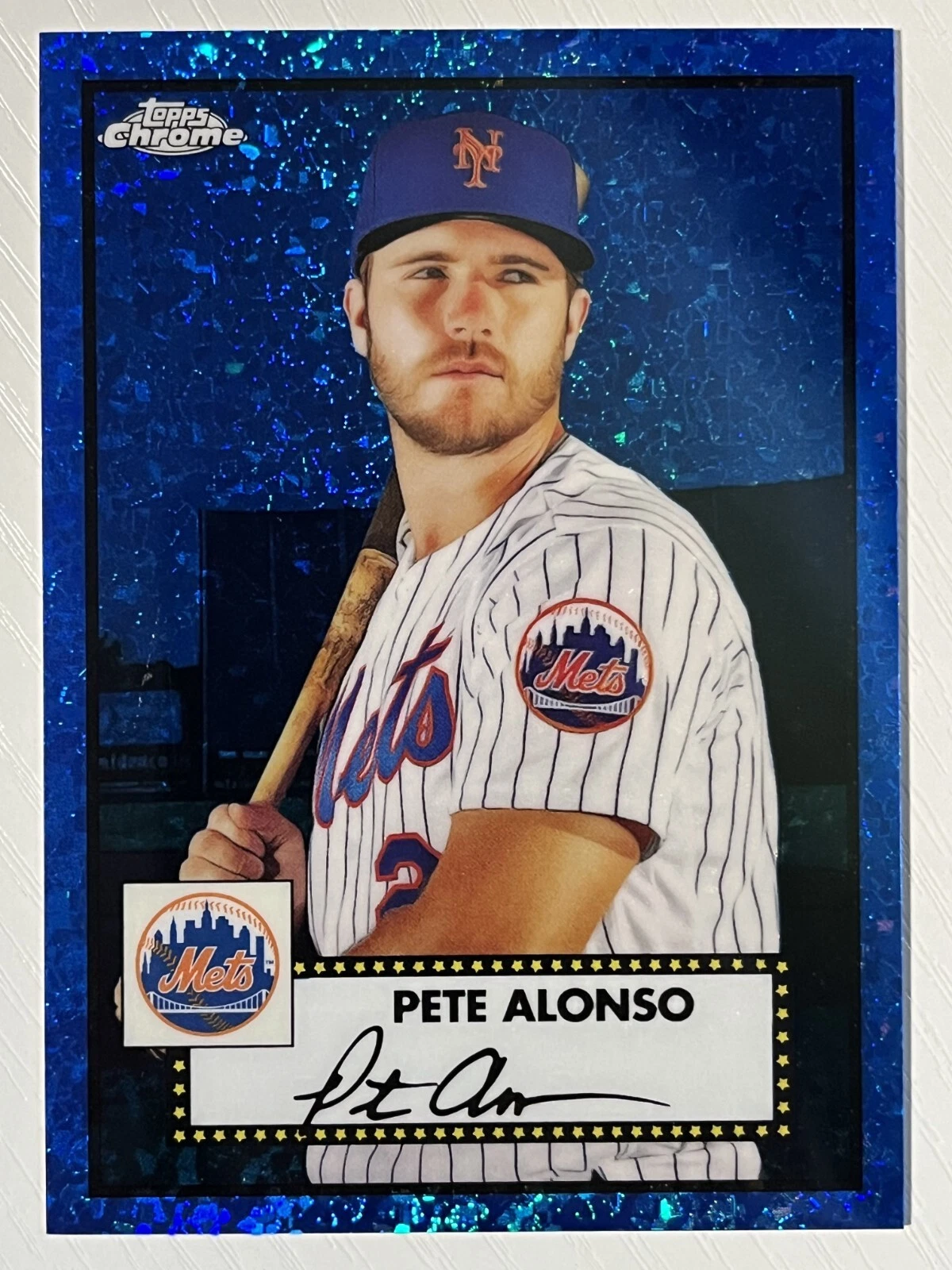 Pete Alonso 2021 Topps Chrome Platinum Anniversary Blue MD Refractor 042/199