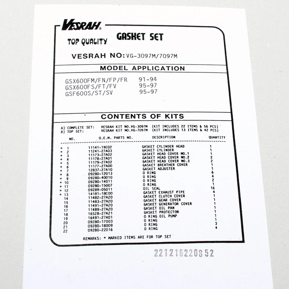 Engine gasket set complete for Suzuki GSF 600 Bandit 95-04 GSX 600 88-98 Foto 2 de 3