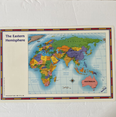 Houghton Mifflin Eastern & Western Hemisphere Double Side Map 11 x17  I53583