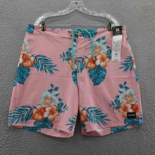 Hurley Men Phantom Tropical Floral Swim Board Shorts 36 Pink Green Quick Dry NEW