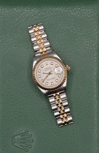 Ladies Steel & Gold Rolex Datejust 26mm 69173 Custom Silver Diamond Dial - Picture 3 of 5