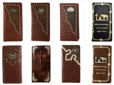  Longhorn, Star, Praying Cowboy Men Western Wallets Bifold Check Book Style