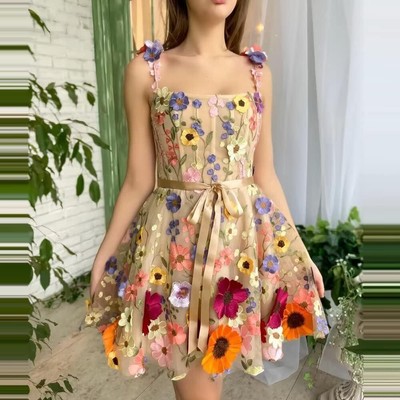 Lowime Colorful Embroidery 3D Flower Homecoming Dress Off Shoulder Prom  Dress | eBay