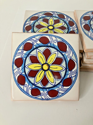 Handcrafted Mediterranean Glazed Terracotta Tiles 4''x4'' Italy ~ Lot/12