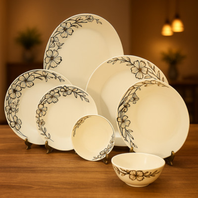 Luxus 26-teiliges Blumenmuster Porzellan Abendessen Set Geschirr komplette Speisesammlung