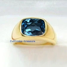 Natural London Blue topaz Gemstones Gold Plated 925 Sterling Silver Men Ring #80