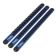 Fined Aluminum Tool Socket Holder 3piece Set | Blue 1/4inch X 16 Clips 3/8inch X