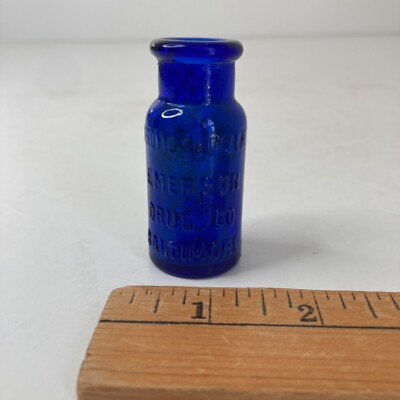 Antique Vtg. BROMO-SELTZER Cobalt EMERSON DRUG Medicine  BOTTLE Baltimore 2.5''