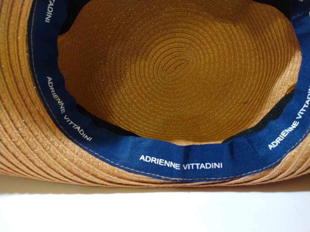 Adrienne Vittadini Straw Sun Hat with Multicolor Stripe Edge Beach Poolside Adrienne Vittadini Large Brim Straw Color Block Floppy Hat  main image 2