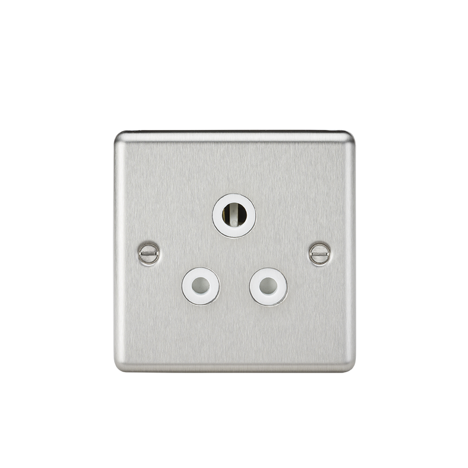 Rounded Edge Brushed Chrome 5A Unswitched Socket White Insert
