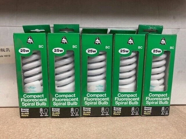 x5 Bell 05006 25W BC Warm White T3 Spiral CFL - Image 2 of 4