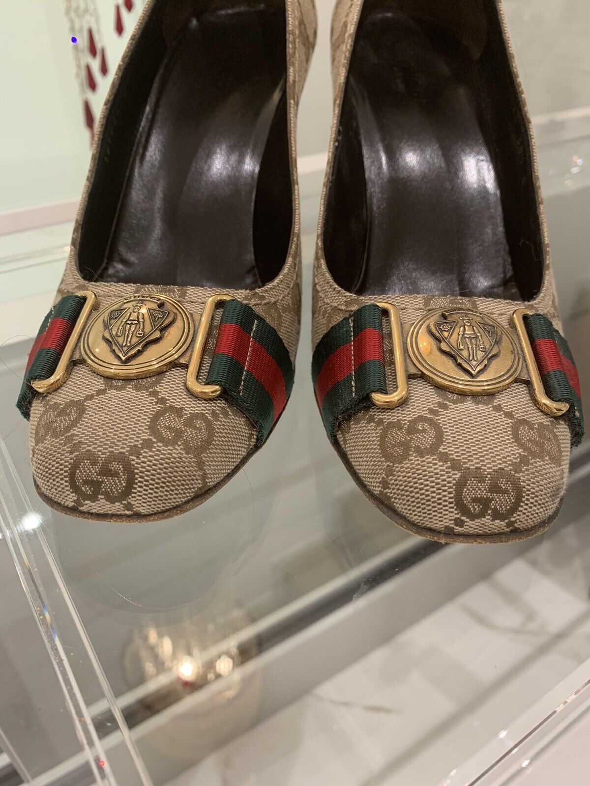 Ladies Gucci Canvas GG Monogram Heels Shoes 38,5C