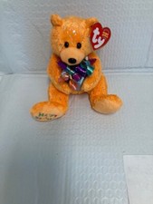 Ty Beanie Baby  Happy Birthday 7" Orange Bear with Gift NEW MWMT's
