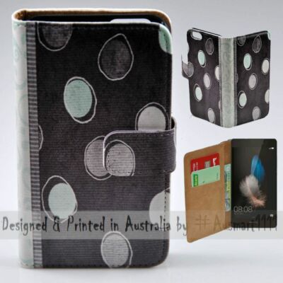 For Huawei Series - Polka Dot Damask Theme Print Wallet Mobile Phone Case Cover