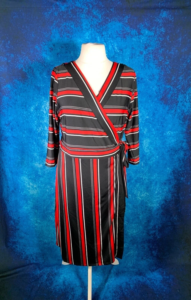 Ladies Black/Red Mix Dress Size 20 ELLOS Striped Wrap Dress Plus NEW NWOT  🌹 | eBay