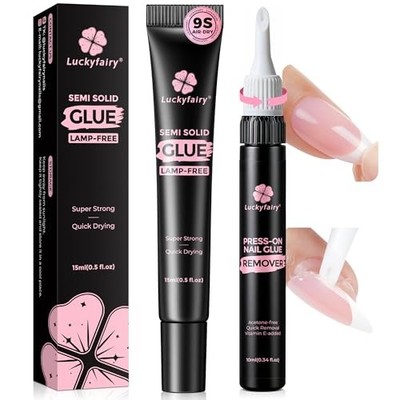 15g Nail Glue for Press Ons with 10ml Nail Glue Remover, Quick Dry Super 