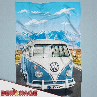 BERONAGE VW Bulli T1 Blanket Volkswagen Adventure Blue 150 x 200 cm