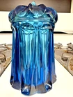 Fenton Glass Jar Blue w/Lid Uranium Logo Imprint Scratch on Bottom 7" - Gorgeous