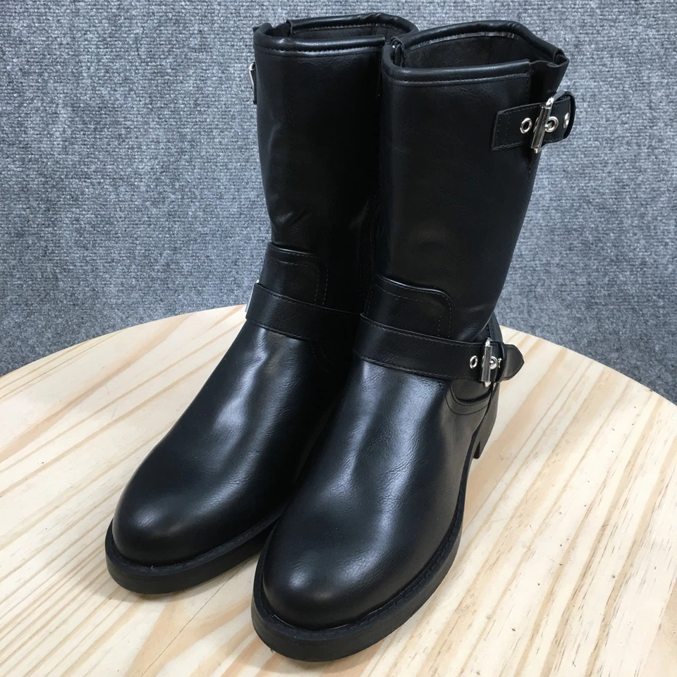 Botas DV By Dolce Vita para mujer 8 con hebilla lateral media con cremallera botas de moto negras imitación cuero Foto 3 de 4