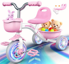 Toddler Tricycle Pink w/ Light Wheels Adjustable Seat Kids 1-5