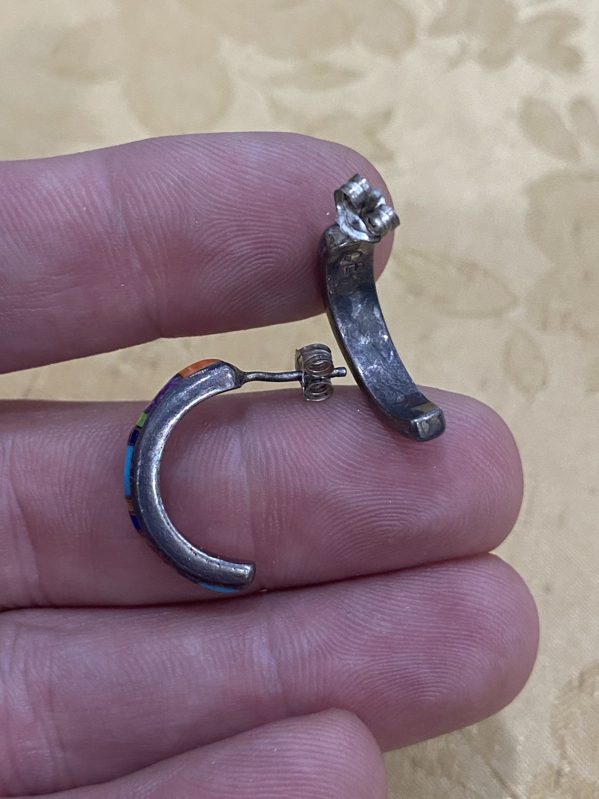 CE NATIVE SIGNED MULTI STONE INLAY 925 STERLING S… - image 2