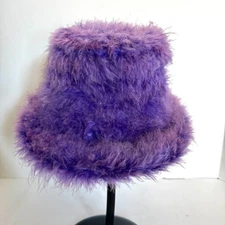 Furry Purple Bucket Hat Fluffy Faux Fur Halloween Costume Feather Fur