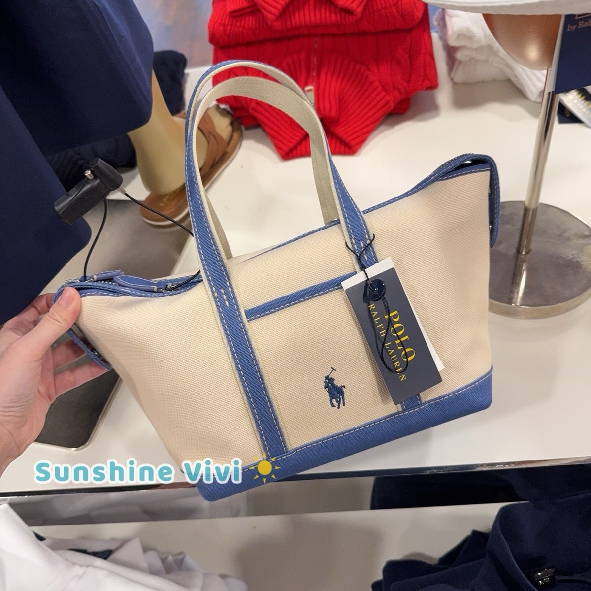 NWT Polo Ralph Lauren Canvas Zip Travel Tote Bag Crossbody Ecru
