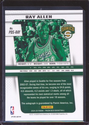 2024 PANINI PRIZM DECA RAY ALLEN BLACK PRIZM AUTO AUTOGRAPH 1/1! - Picture 2 of 2