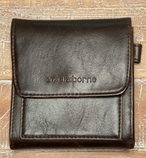 VTG Liz Claiborne Logo Brown Leather Snap Tri-Fold Wallet ID Credit Card Coin