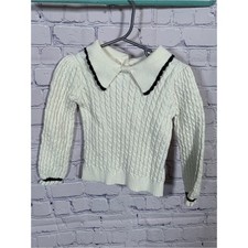 Janie Jack Girls Collared Cable Knit Sweater Creamy White Black Sz 2T Preppy
