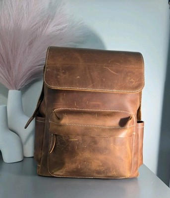 YUKON BAGS Full-Grain Leather 13.5'' Flap Backpack 