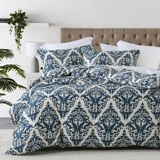 Navy Blue Duvet Cover Queen, 100 Cotton Duvet Cover Set, 3 Pieces Damask Med...
