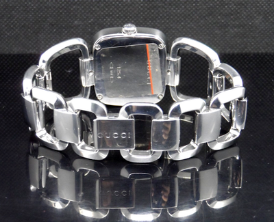 GUCCI YA125401 Silver Tone G-Gucci 125.4 Series Diamond Brown Dial
