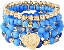 Beaded Stretch Bracelets Set for Women Stack Boho Crystal Gold Bead Bracelet Set