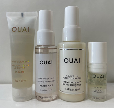 OUAI 4 Piece Hair Oil, Mist, Cleanser, Conditioner Travel Size Set NEW